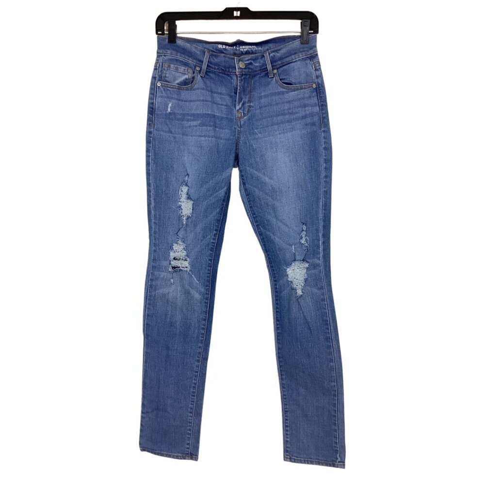 Old Navy Jeans Women’s 0 Blue Original Mid Rise Distressed Light Wash Denim